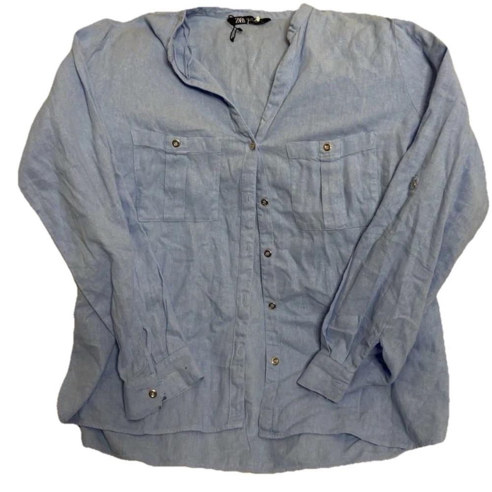 Zara TRF Collection Linen Blend Cargo Safari Fitted Blouse Button Size L -3882 - Picture 1 of 3